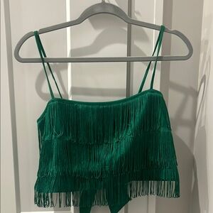 Altard State Green Fringe Spaghetti Strap Top